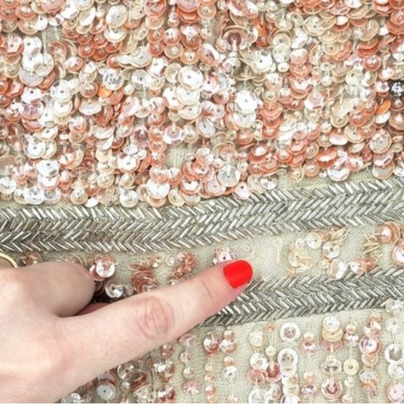 Mac Duggal 10509 Beaded Sequin Banded Sheath Midi Dress Nude Size 4 worn 1 time - Picture 7 of 11